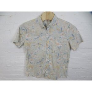 Faherty Shirt Mens Large Blue Floral Hawaiian Short Sleeve Button Up Stretch